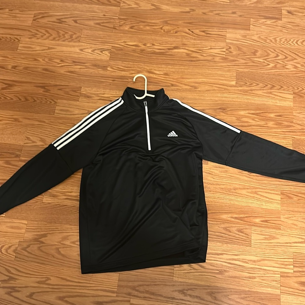 New Adidas Men's Golf Black 3 Stripe Shoulder 1/4 Zip Pullover Top